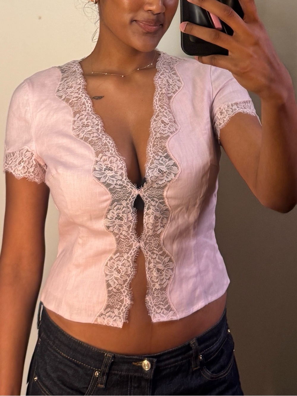 Reformation Brynn Linen Top in Pink